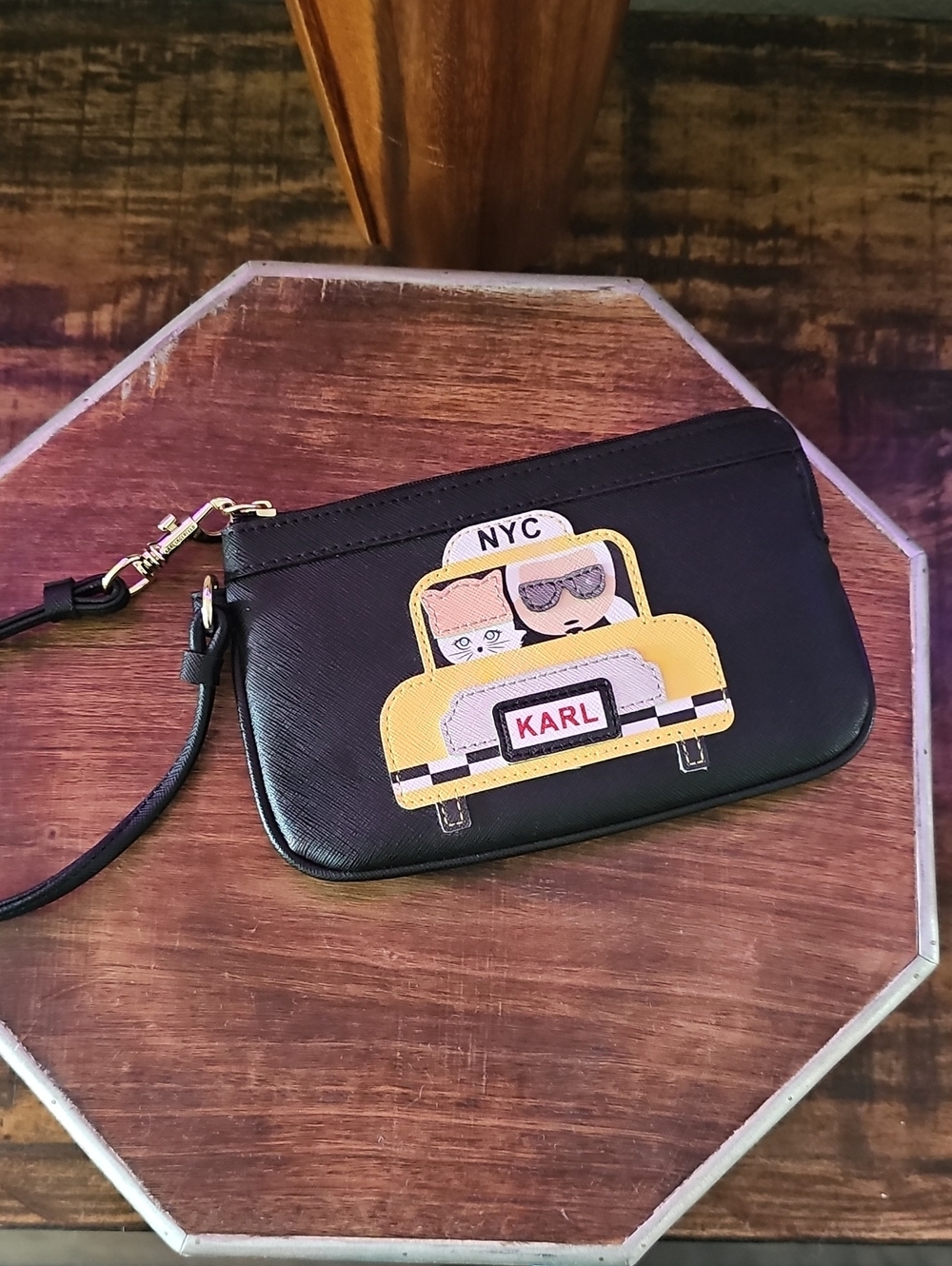NWOT Karl Lagerfeld Black Wristlet with Yellow Taxi Appliqué